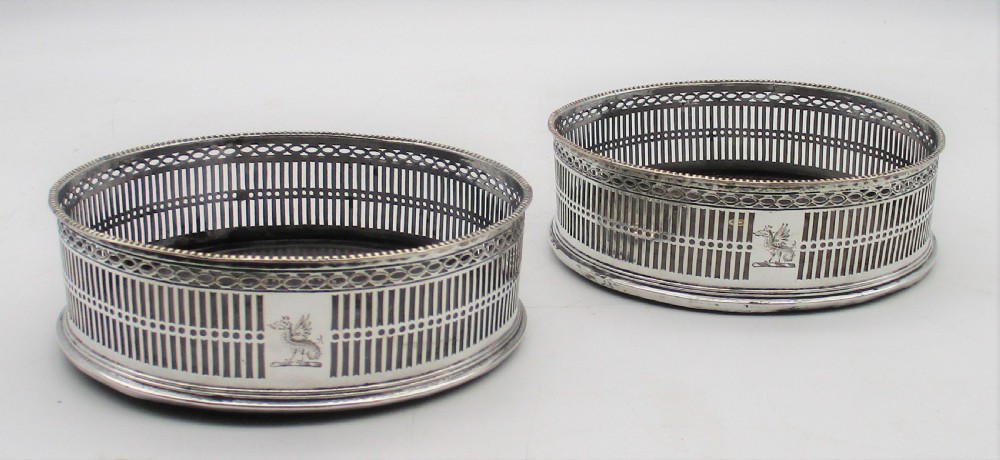 Fine Pair of Old Sheffield Plated Wine Bottle Coasters c1780 View III