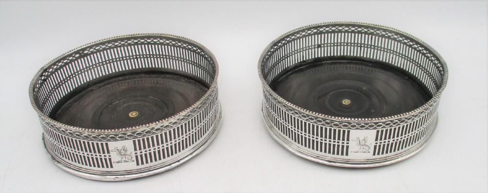 Fine Pair of Old Sheffield Plated Wine Bottle Coasters c1780 View IV