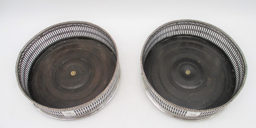 Fine Pair of Old Sheffield Plated Wine Bottle Coasters c1780 View V