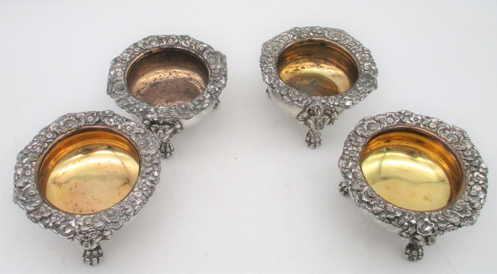 Set of 4 Silver Plated Salts c1860 View V