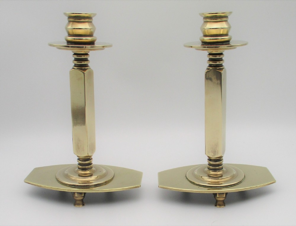 A Fabulous Pair of Arts & Crafts Brass Candlesticks View III