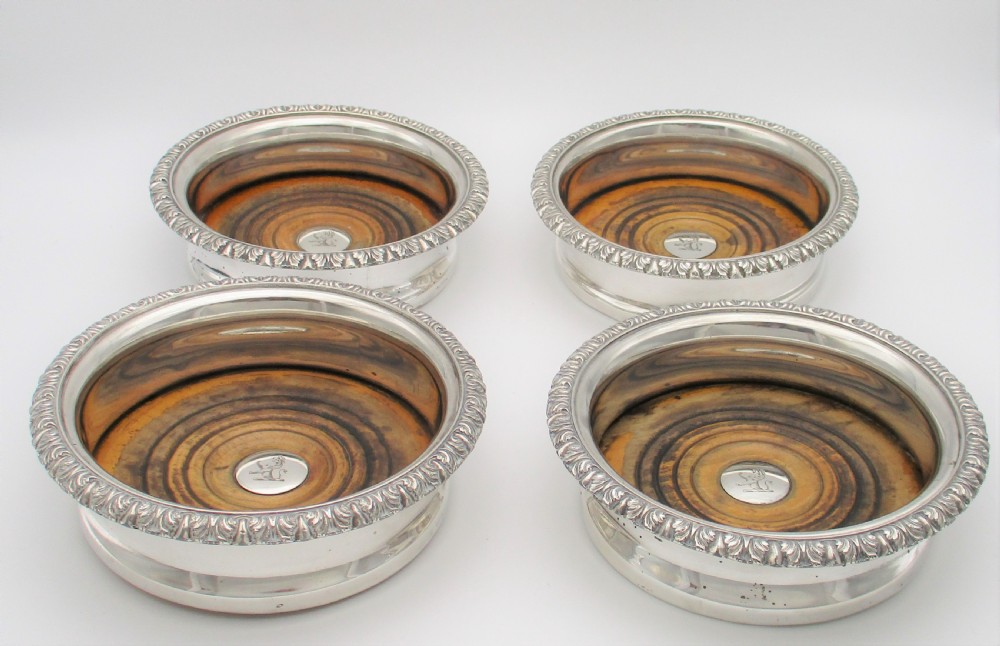 A Rare Set of 4 Old Sheffield Plated Wine Bottle Coasters c1830
