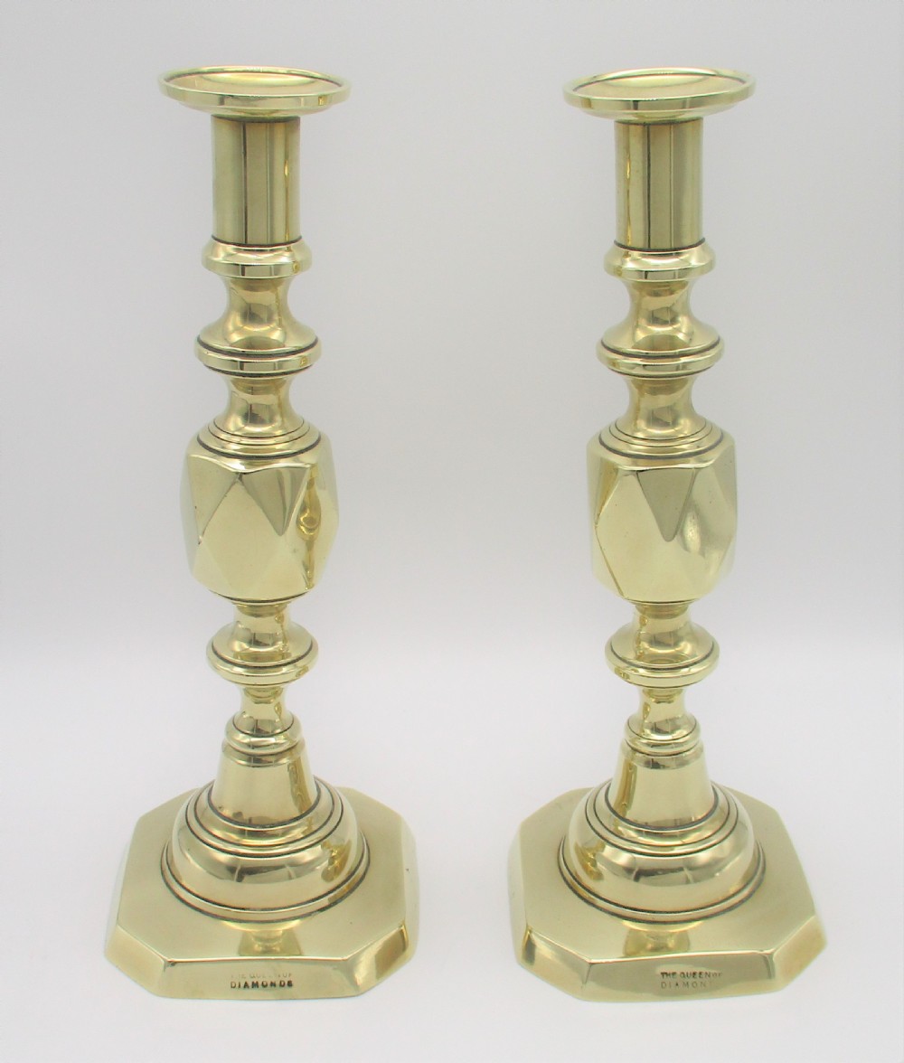 Set of 4 Brass Candlesticks - King & Queen of Diamonds 1897 View IV