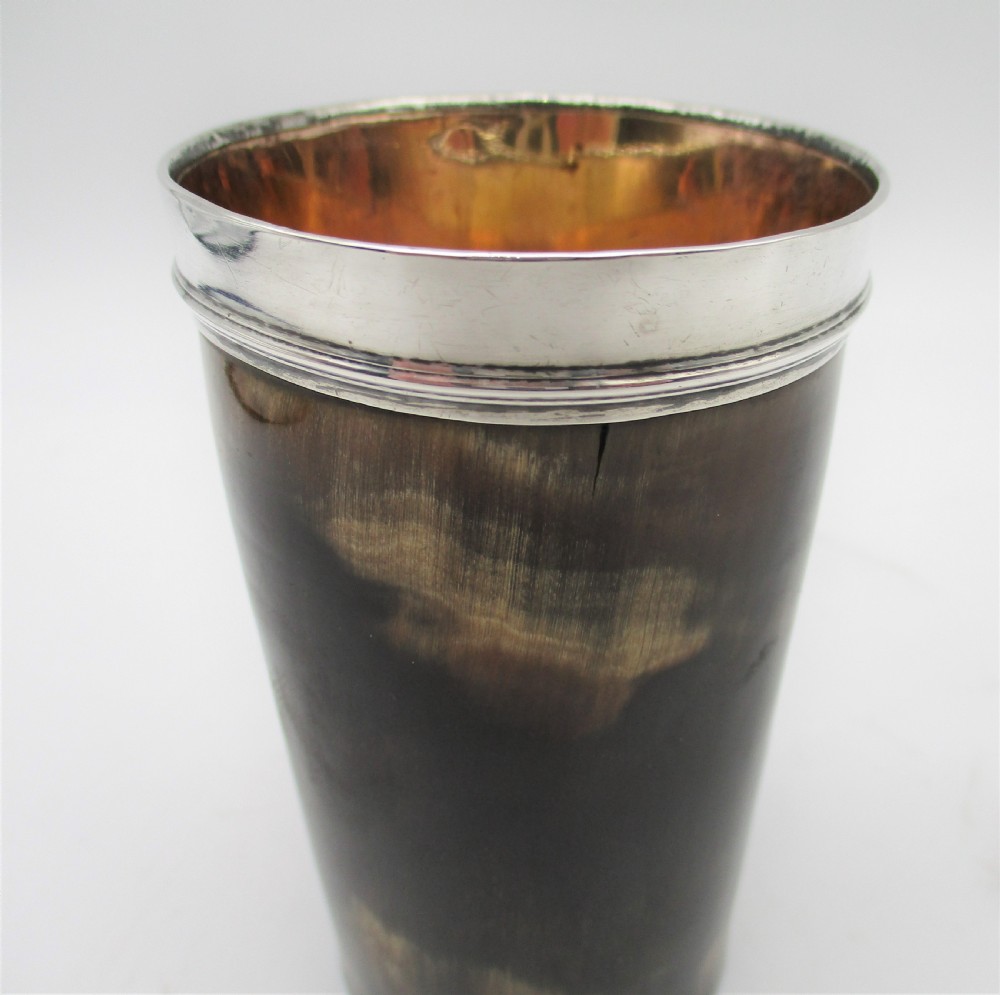 18th Century Horn Beaker with Old Sheffield Plate Mounts Thomas Law 1758 View III