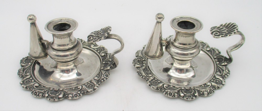A Rare Small Pair of Old Sheffield Plated Chamber Candlesticks 