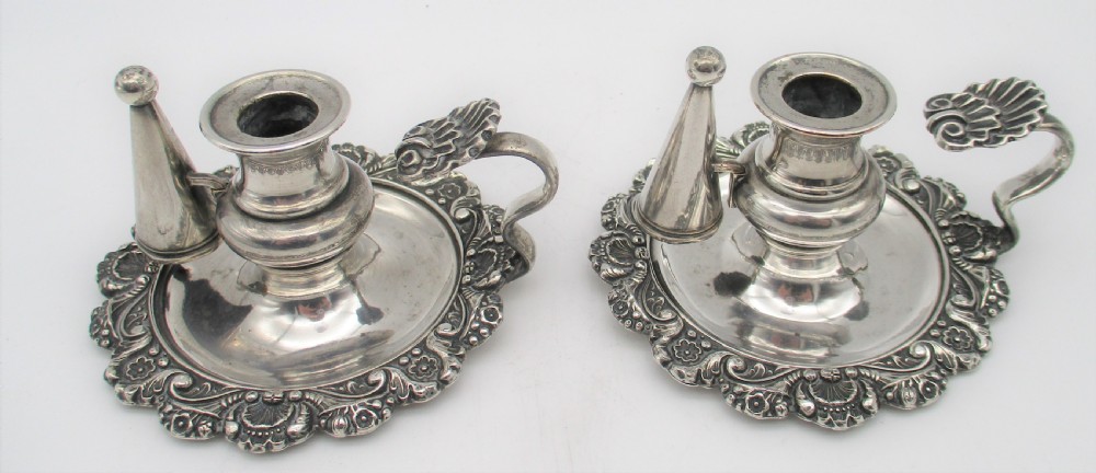 A Rare Small Pair of Old Sheffield Plated Chamber Candlesticks  View II