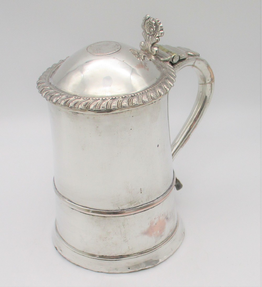 Rare Large Old Sheffield Plated Lidded Tankard c1780