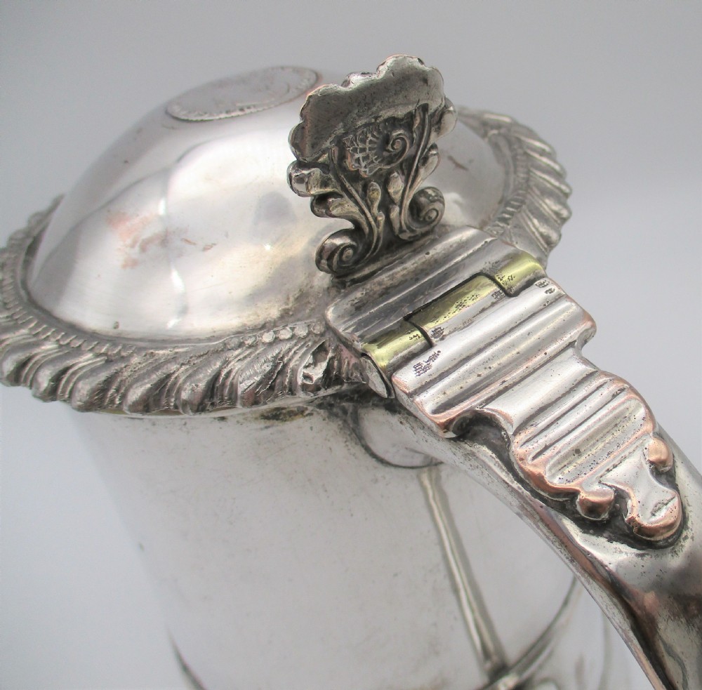 Rare Large Old Sheffield Plated Lidded Tankard c1780 View IV