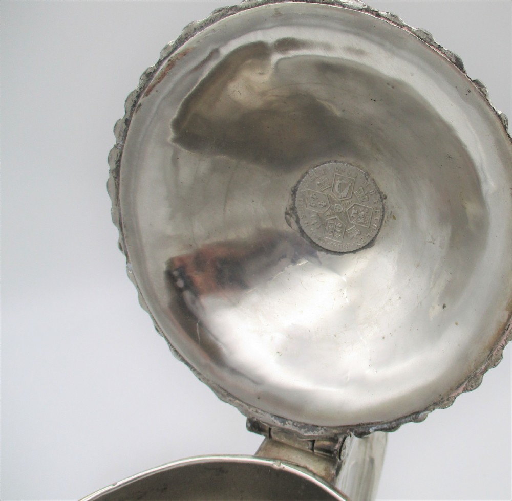 Rare Large Old Sheffield Plated Lidded Tankard c1780 View VIII