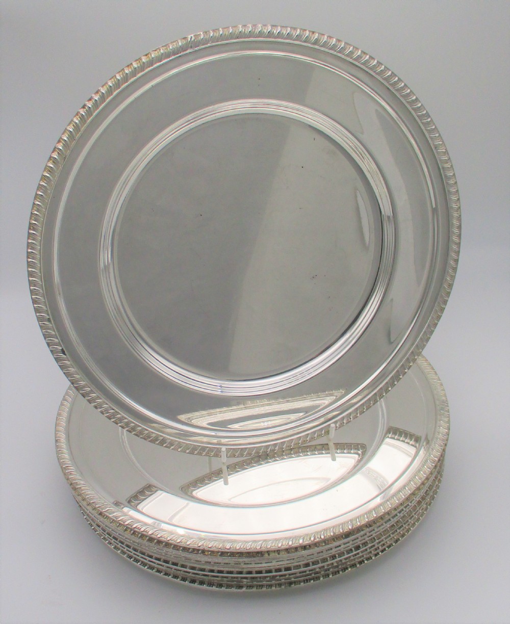 Rare Set of 12 Silver Plated Dinner Plates - 11