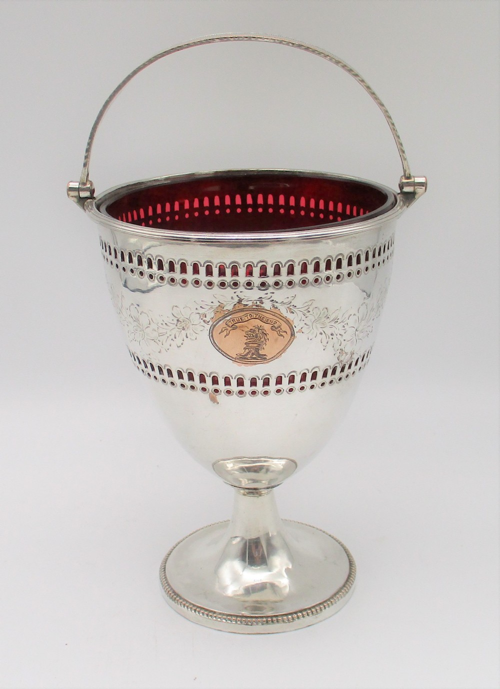 A Fine Old Sheffield Plated Bon Bon Dish with Cranberry Liner