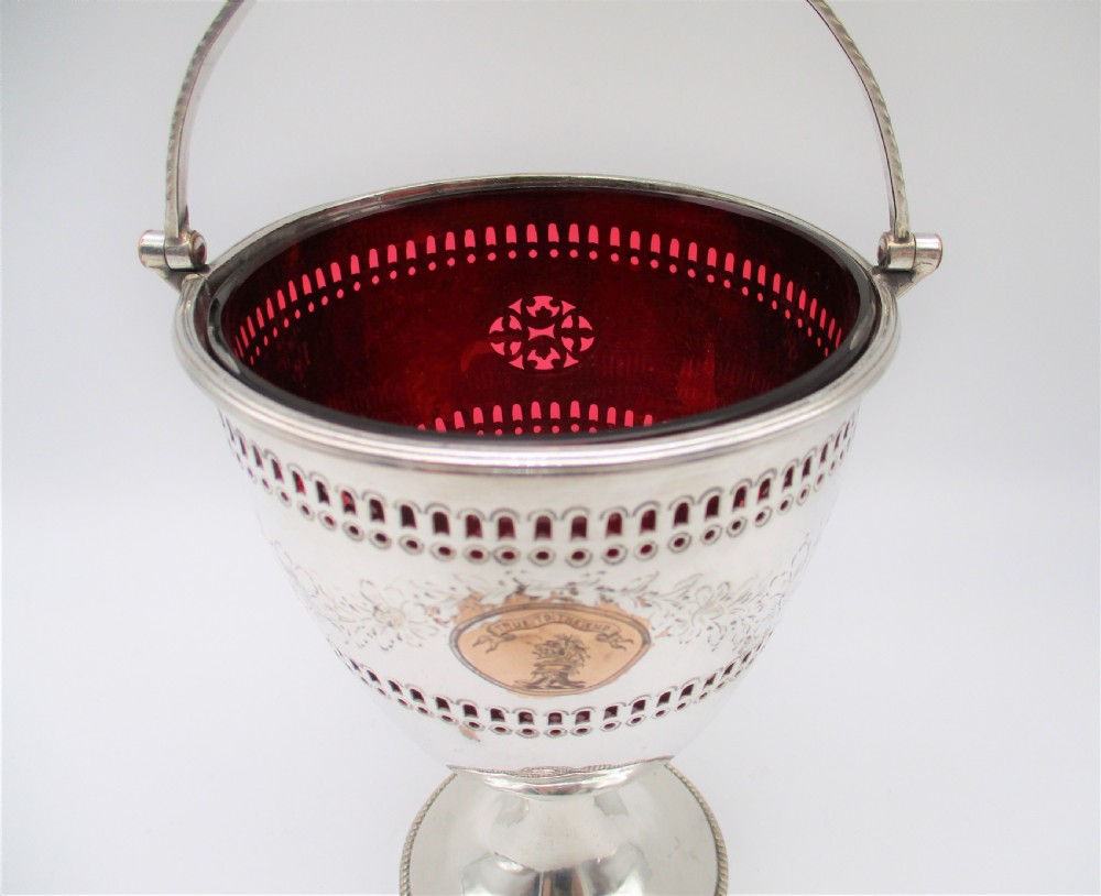 A Fine Old Sheffield Plated Bon Bon Dish with Cranberry Liner View III