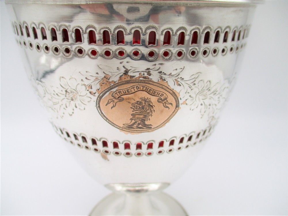 A Fine Old Sheffield Plated Bon Bon Dish with Cranberry Liner View V
