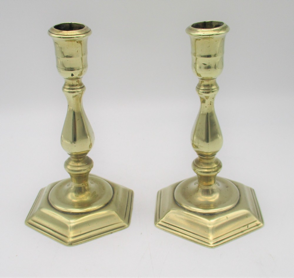 A Fine Pair of Small 18th Century Brass Candlesticks View II