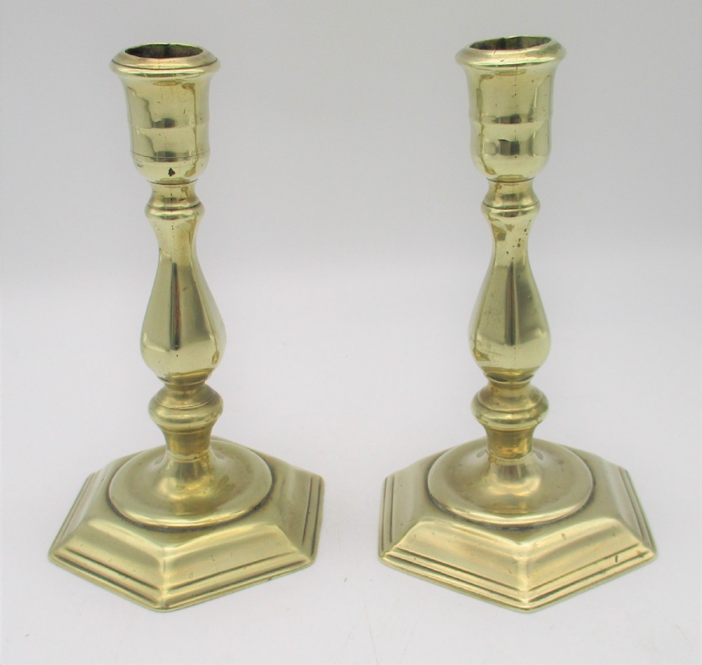 A Fine Pair of Small 18th Century Brass Candlesticks View III