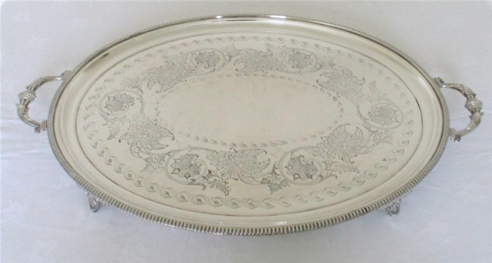 Very Large Ornate 19th Century Silver Plated Butler's Tray