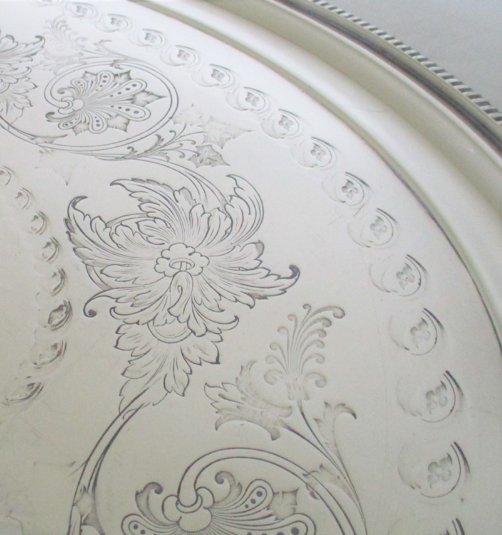 Very Large Ornate 19th Century Silver Plated Butler's Tray View V