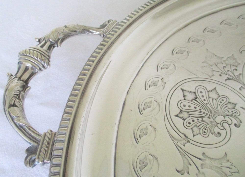 Very Large Ornate 19th Century Silver Plated Butler's Tray View VII