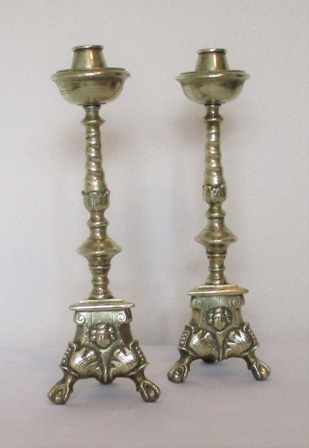 A Pair of Large Brass Church Candlesticks