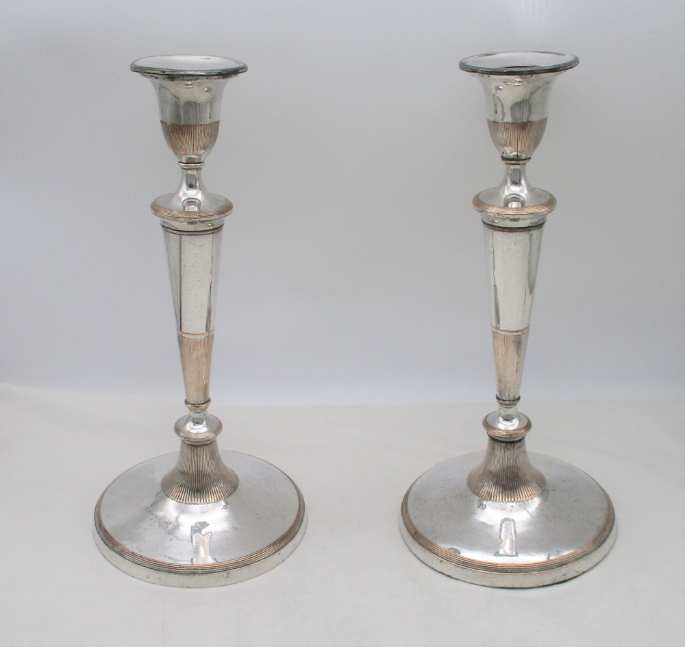 A Fine Pair of Old Sheffield Plated Candlesticks c1800