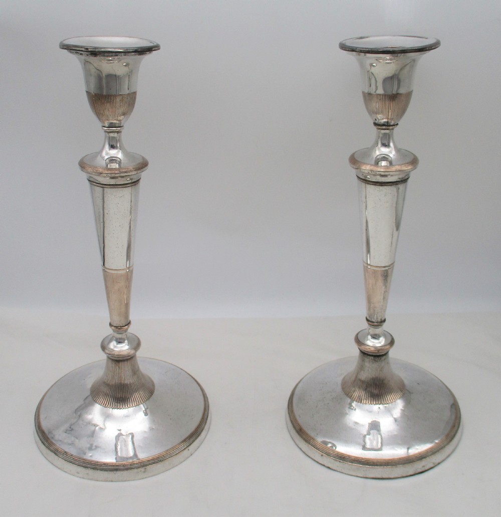 A Fine Pair of Old Sheffield Plated Candlesticks c1800 View II