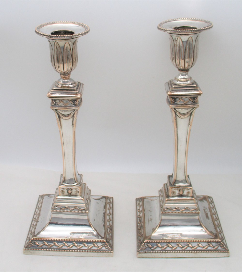 A Rare Pair of Old Sheffield Plated Candlesticks c1780 View II