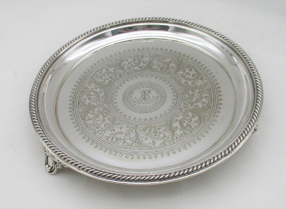 19th Century Silver Plated Cocktail Tray with Inscription