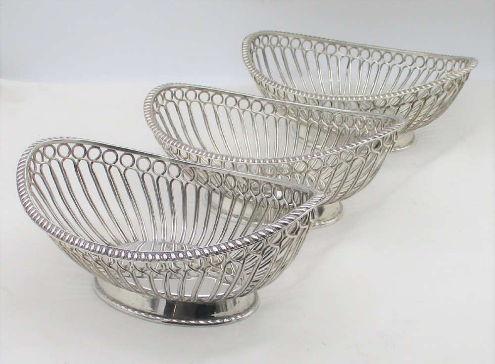 Rare Set of 3 Old Sheffield Plated Wirework Bon Bon Dishes c1800