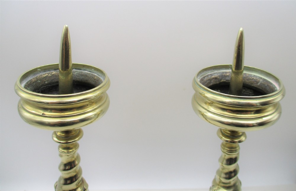 Pair of 19th Century Brass Pricket Candlesticks View IV