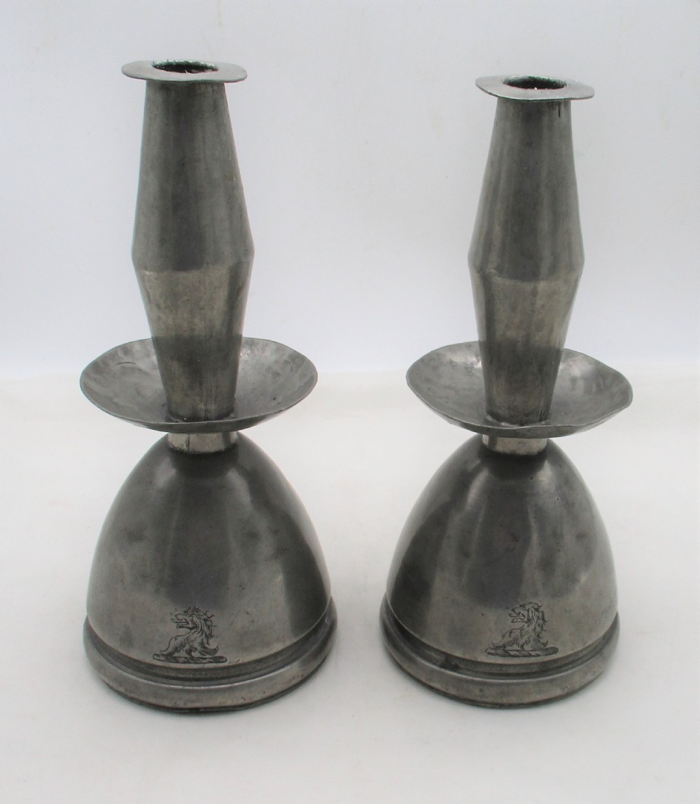 Rare Pair of Early 19th Century Pewter Candlesticks - Crested View II