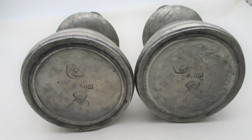 Rare Pair of Early 19th Century Pewter Candlesticks - Crested View XIII