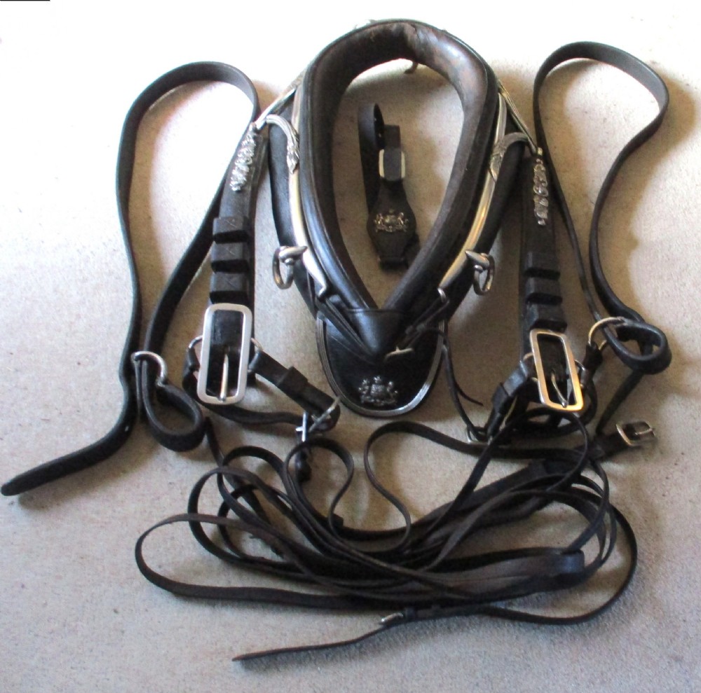Rare Crested 19th Century Leather & Silver Plated Horse Collar & Tack