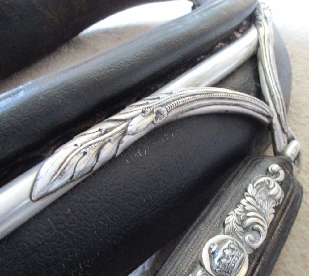 Rare Crested 19th Century Leather & Silver Plated Horse Collar & Tack View VI