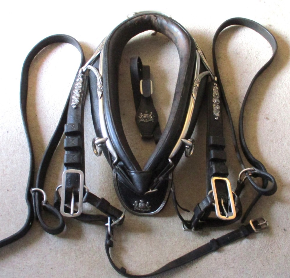 Rare Crested 19th Century Leather & Silver Plated Horse Collar & Tack View XI