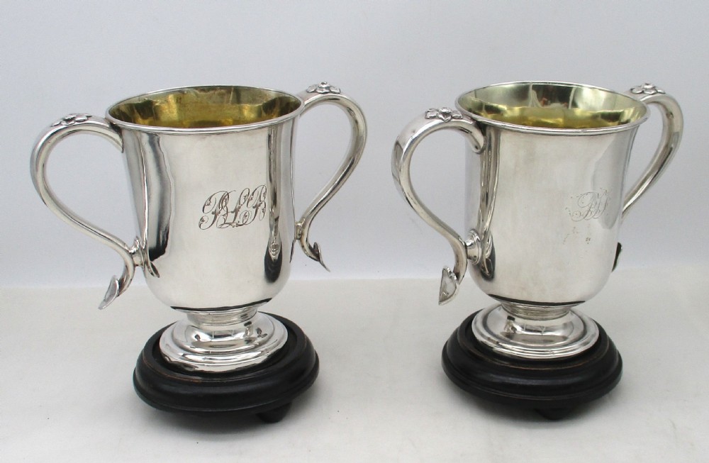 Rare Pair of Old Sheffield Plated Loving Cups View II