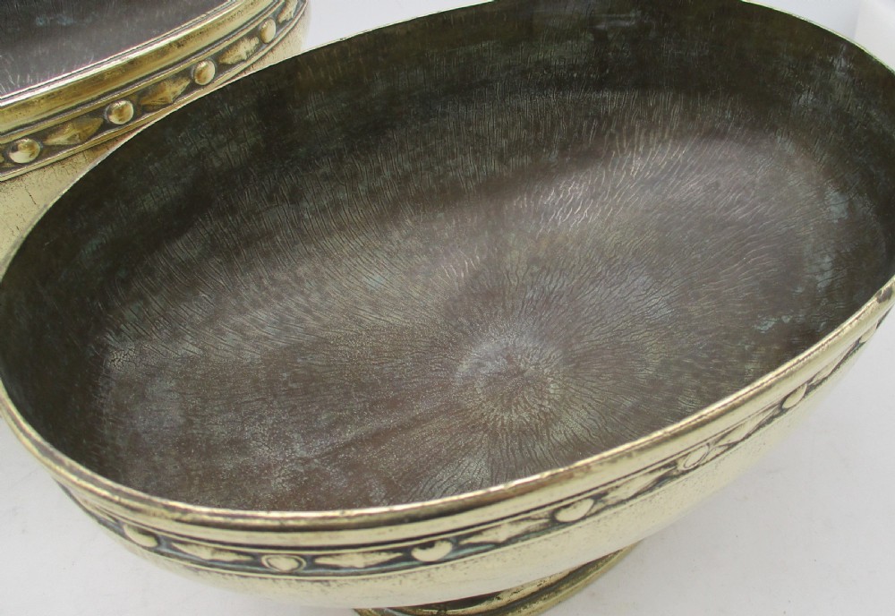 Pair of Heavy Brass Pedestal Bowls View II