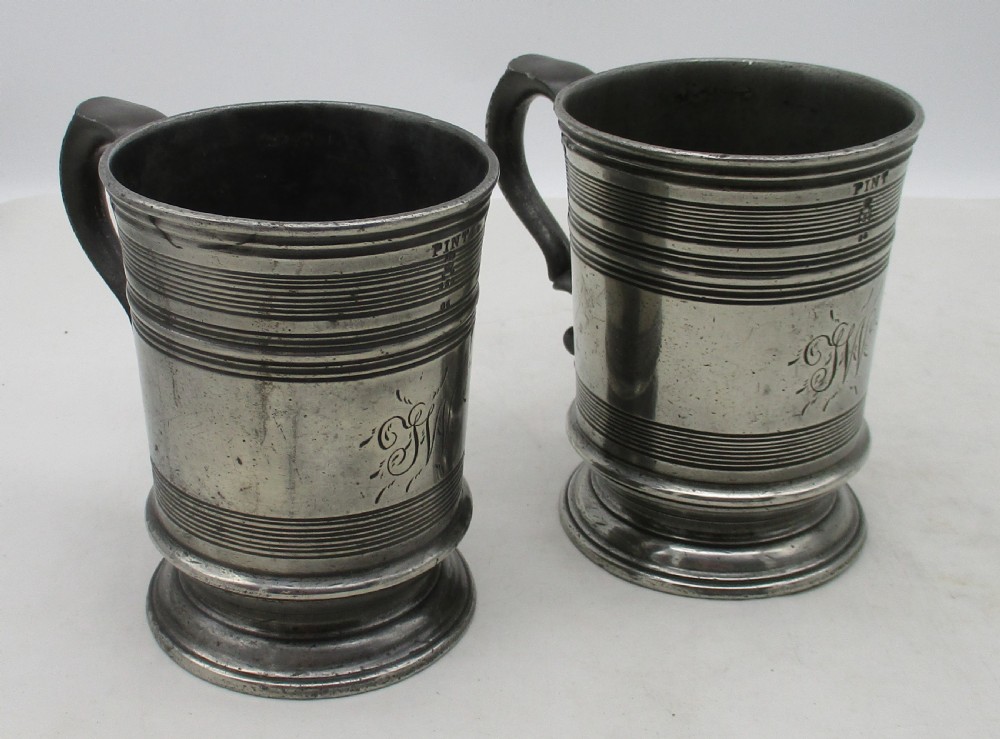 Good Pair of 19th Century Pewter Pint Tankards