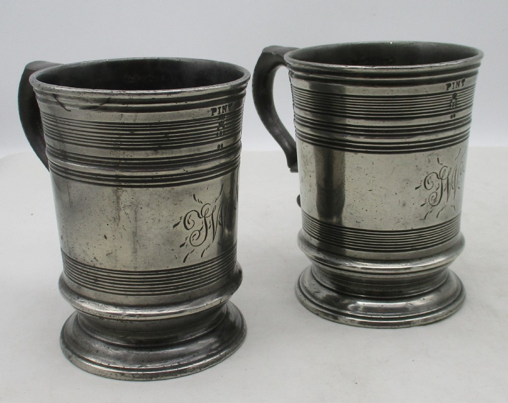 Good Pair of 19th Century Pewter Pint Tankards View II