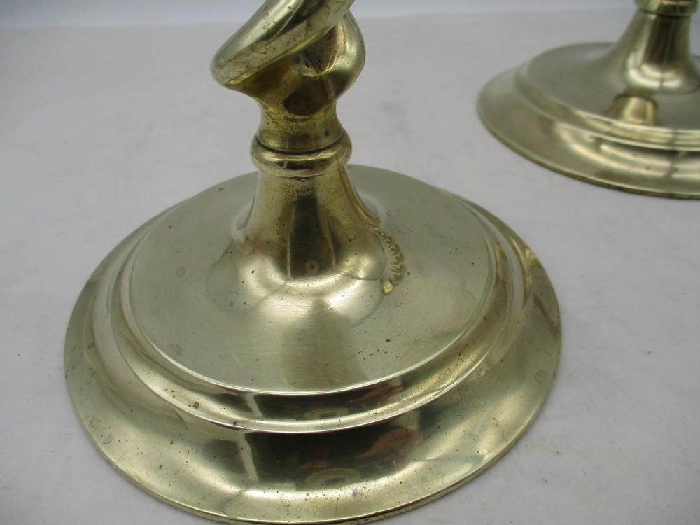 Pair of Tall 19th Century Brass Twist Candlesticks View IV