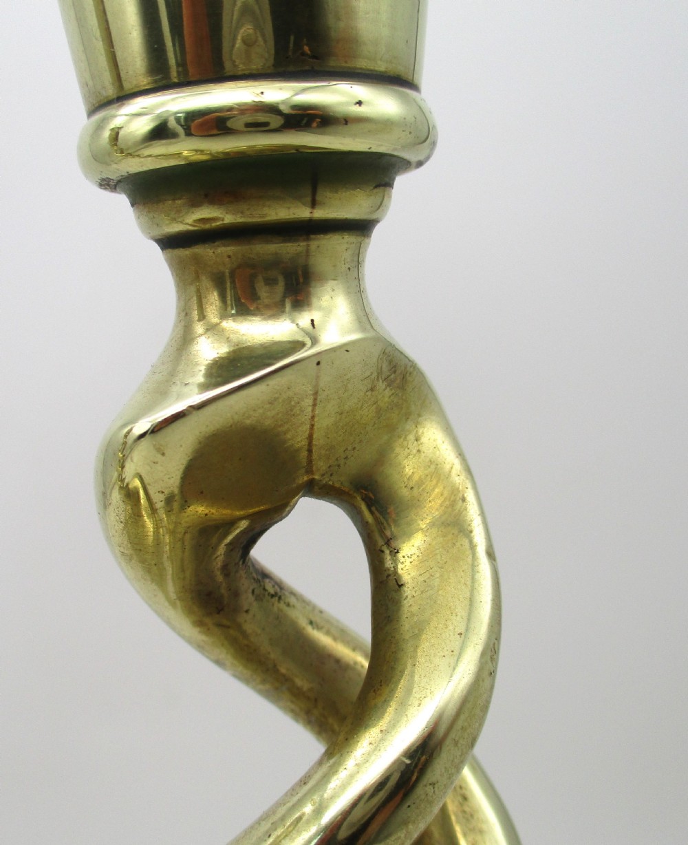 Pair of Tall 19th Century Brass Twist Candlesticks View VII