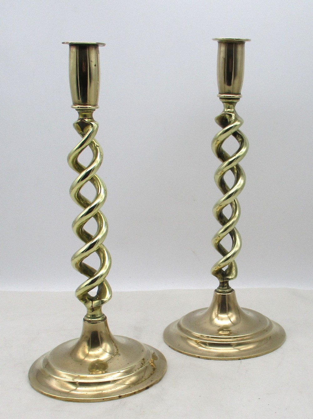 Pair of 19th Century Brass Twist Candlesticks