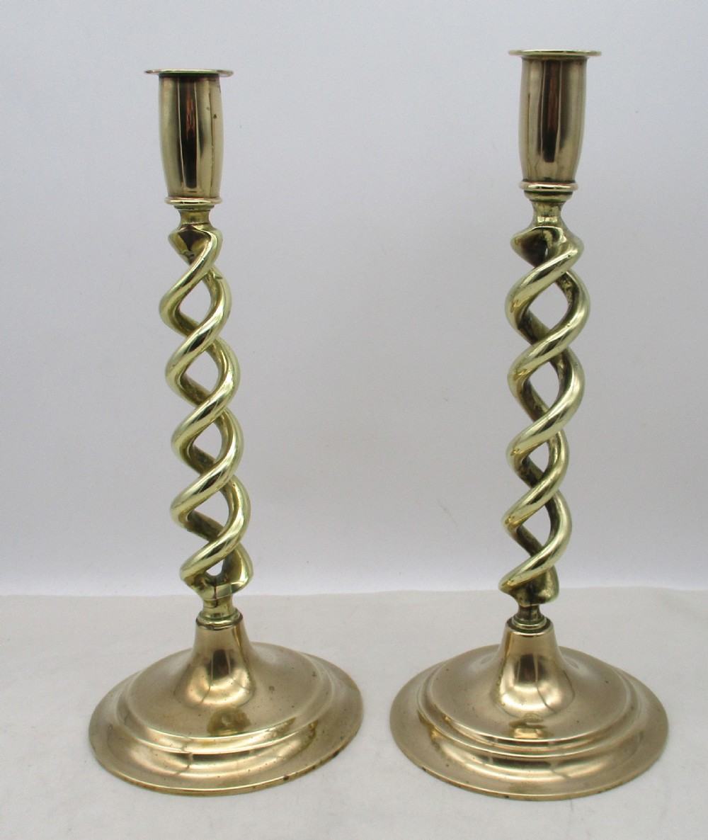 Pair of 19th Century Brass Twist Candlesticks View II