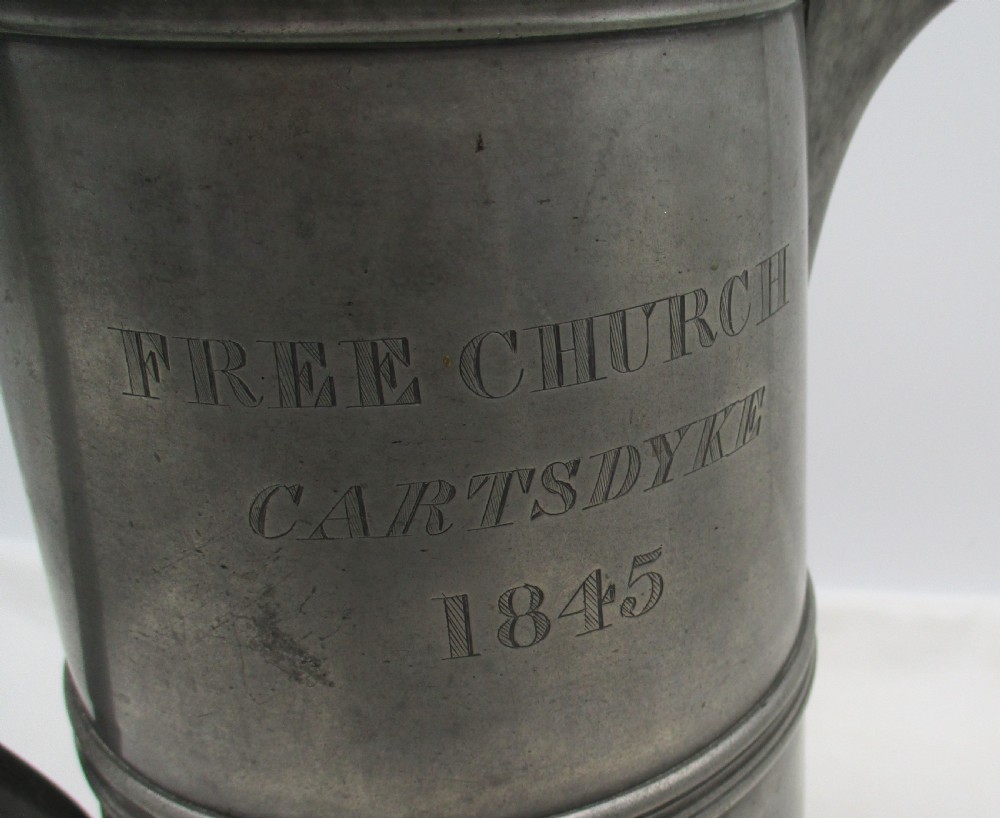 Near Pair of Very Large Pewter Communion Flagons / Jugs 1845 View IV