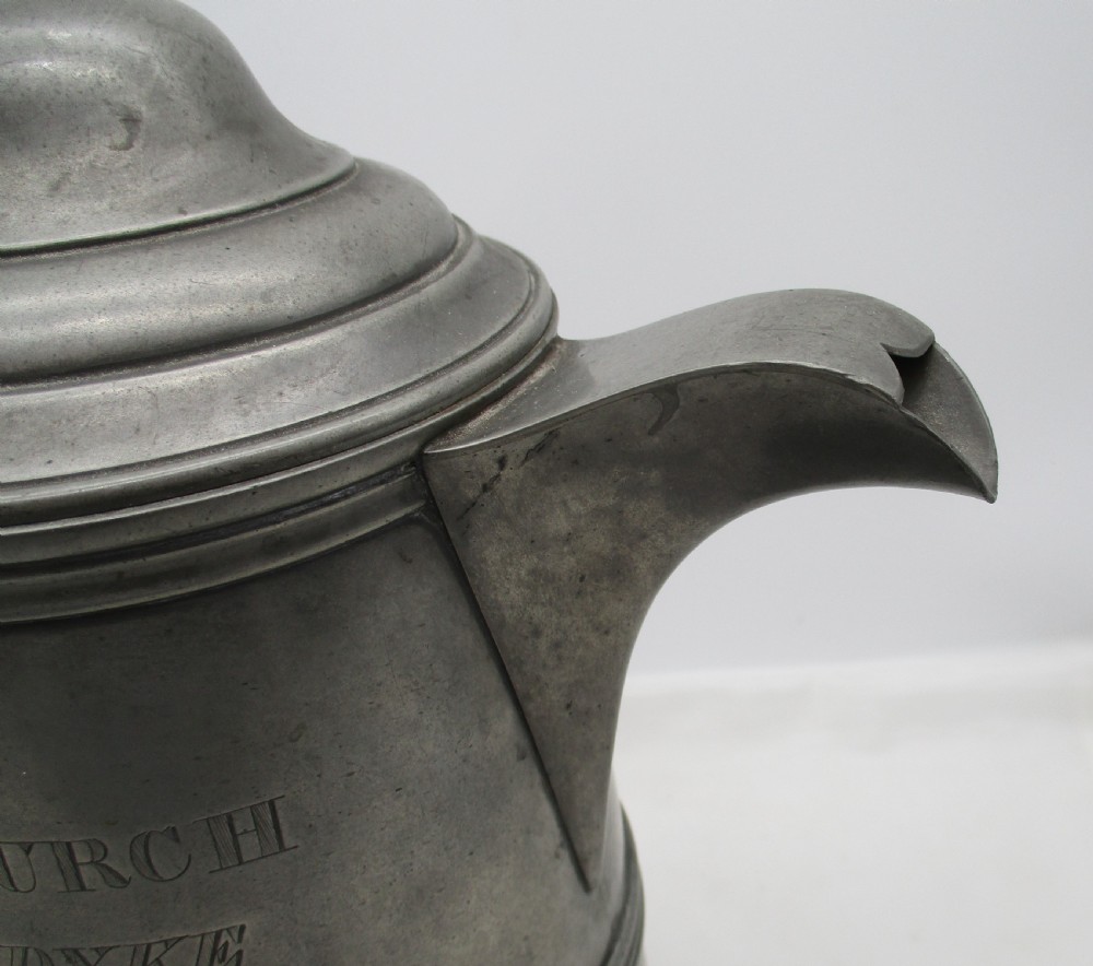Near Pair of Very Large Pewter Communion Flagons / Jugs 1845 View VII