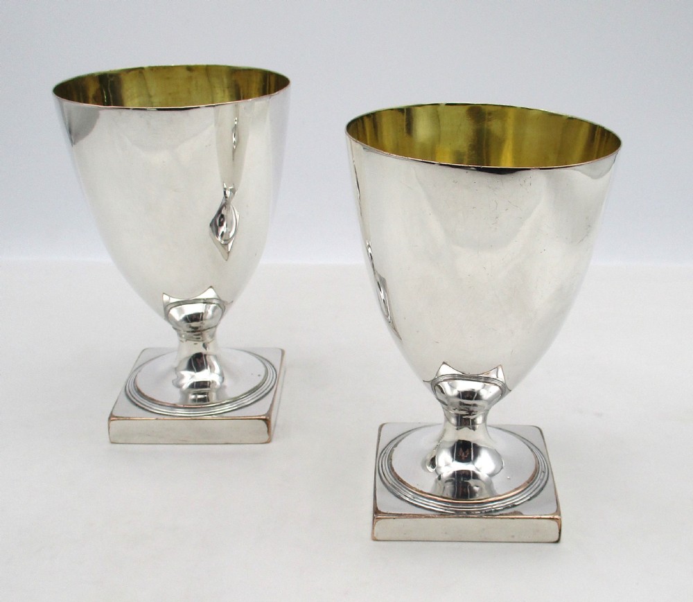 Rare Pair of Old Sheffield Plated Cider / Beer Goblets  View II