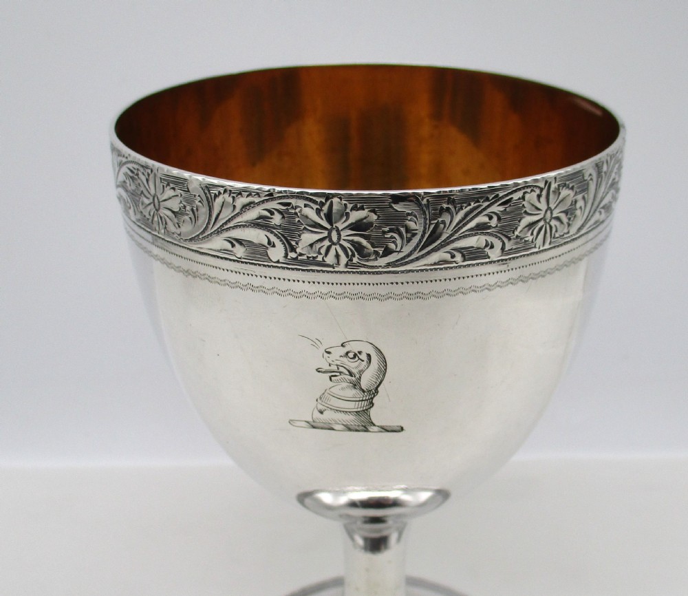 Large Old Sheffield Plated Wine Goblet with Crest View II