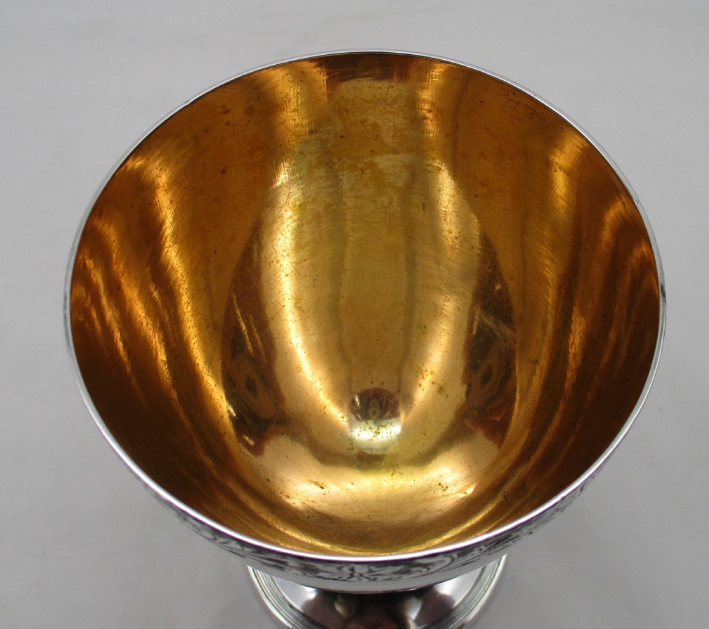 Large Old Sheffield Plated Wine Goblet with Crest View V