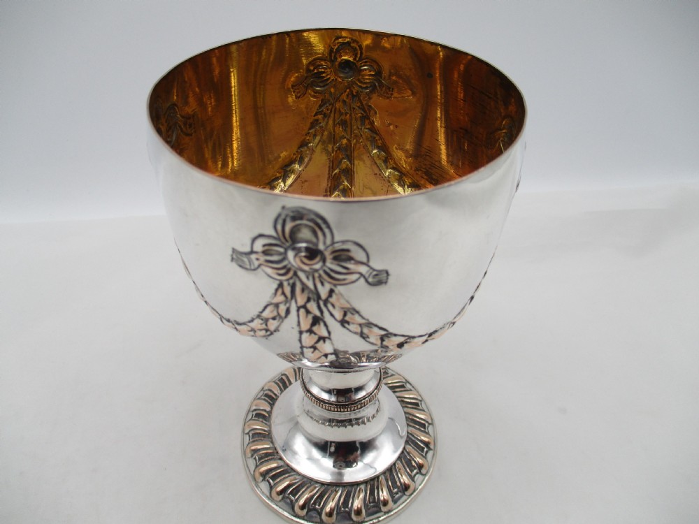 Rare Pair of Old Sheffield Plated Wine Goblets c1780 View V