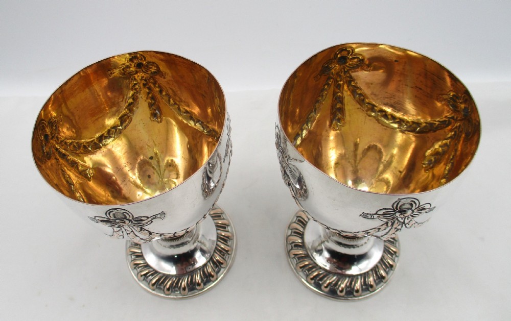 Rare Pair of Old Sheffield Plated Wine Goblets c1780 View VII