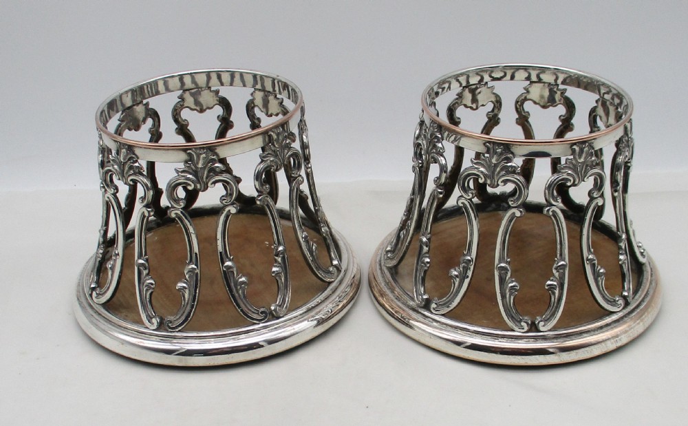 Unusual Pair of Old Sheffield Plated Wine Bottle Coasters